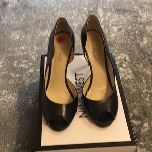 Black peep toe pumps
